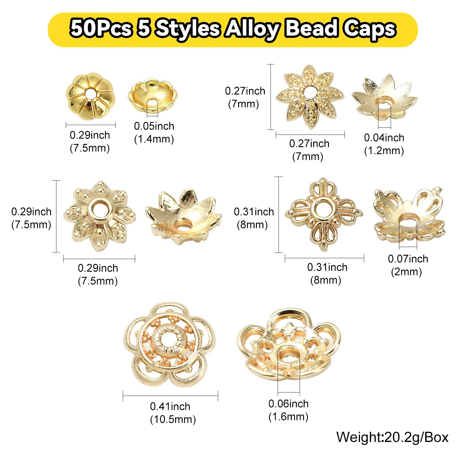 50x Alloy Golden Flower Bead End Caps Spacer Beads for DIY Jewelry Making