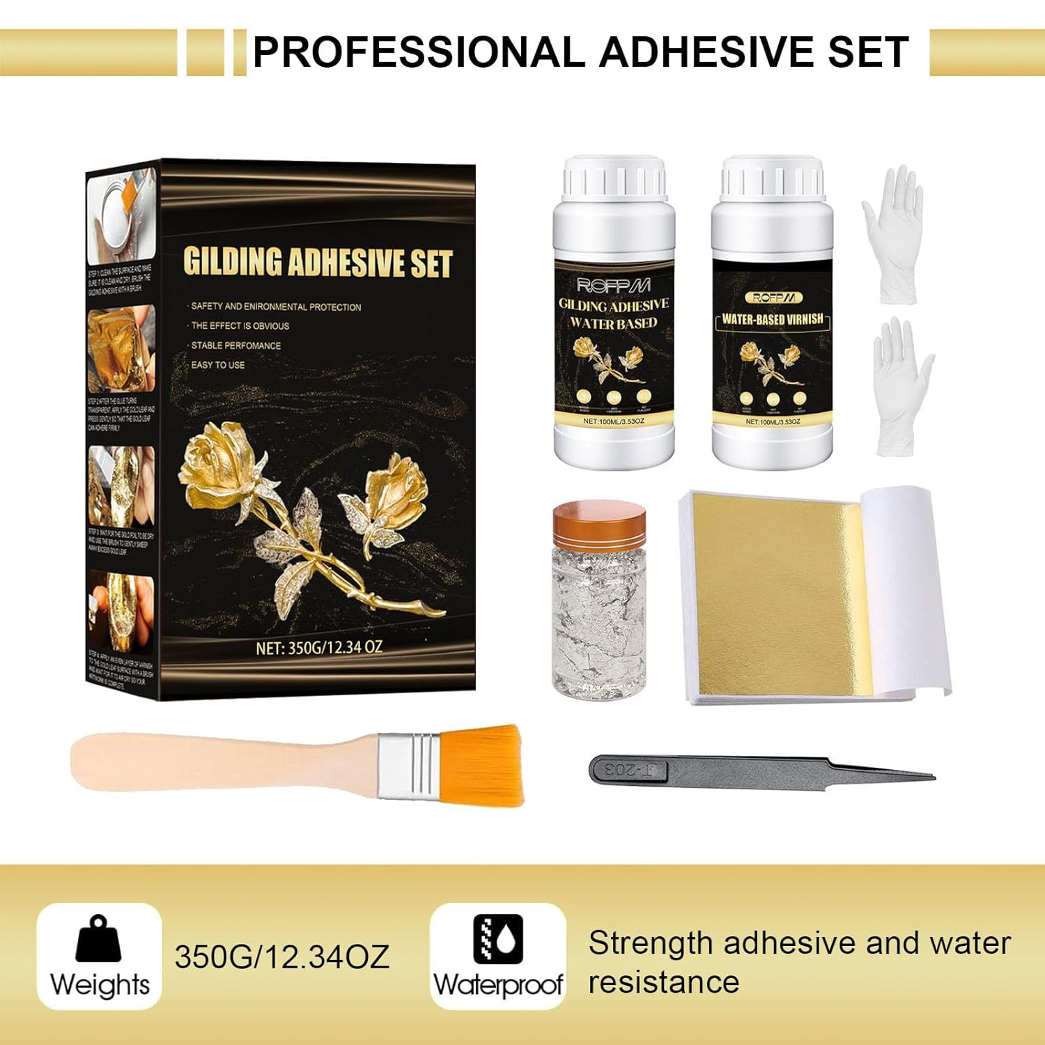 Gilding Adhesive Set Gold Leaf Sheets for Art 100ml Water Based Metal Leaf Glue
