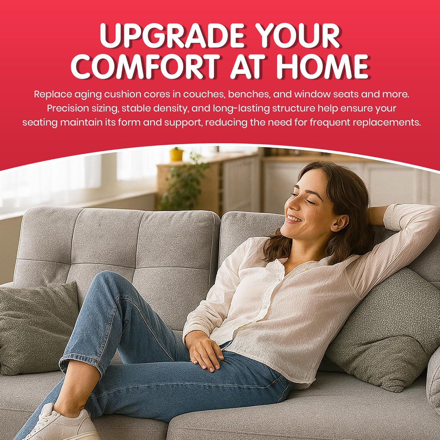 High Density 2 inch Thick, 24 inch Wide, 96 inch Long Upholstery Foam, Cushion