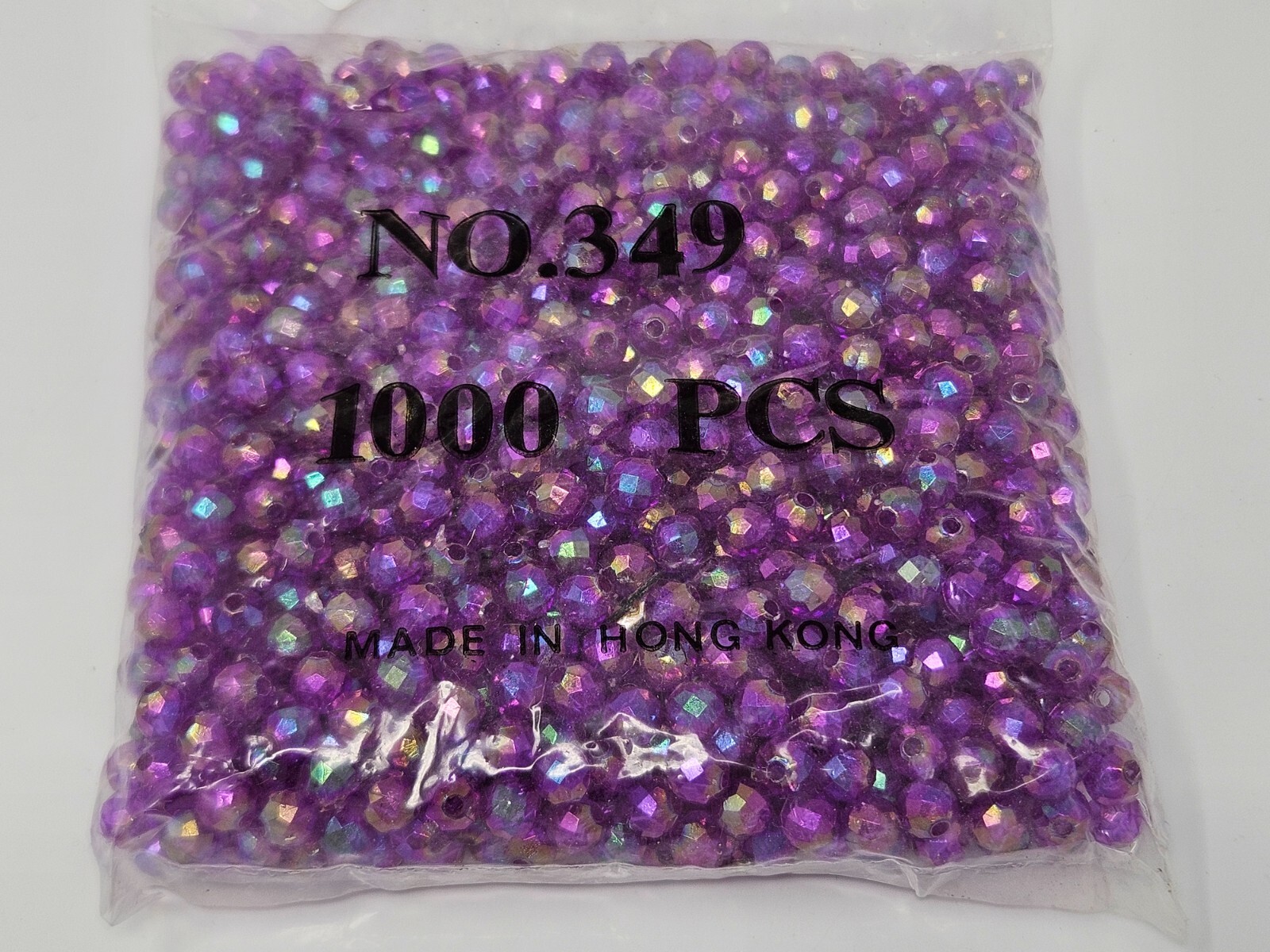 1,000 Pcs 6mm Iridescent Purple AB Round Crystal Faceted Plastic Craft Beads VTG