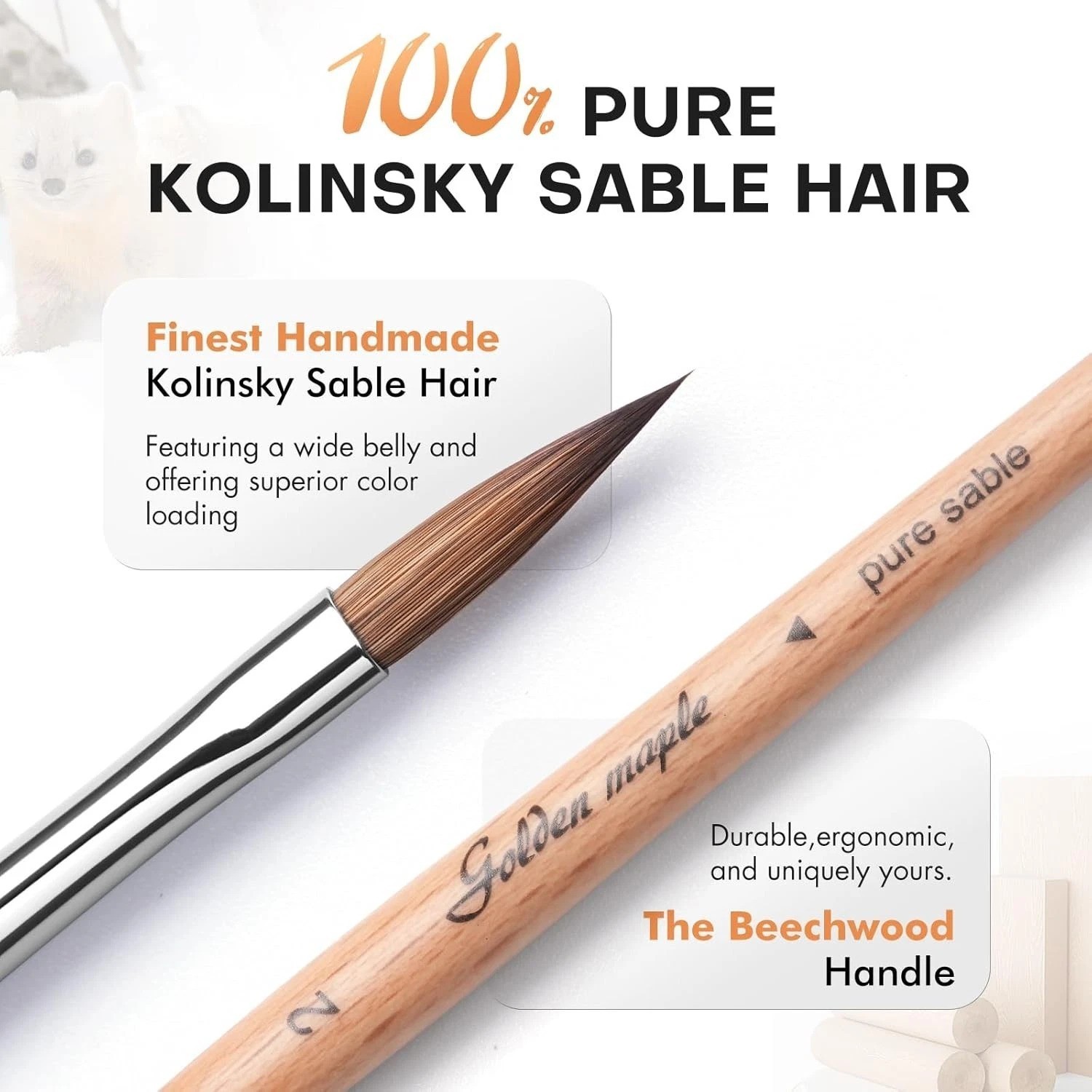 Professional Kolinsky Sable Miniature Brushes 5PC Arrow Point Detail