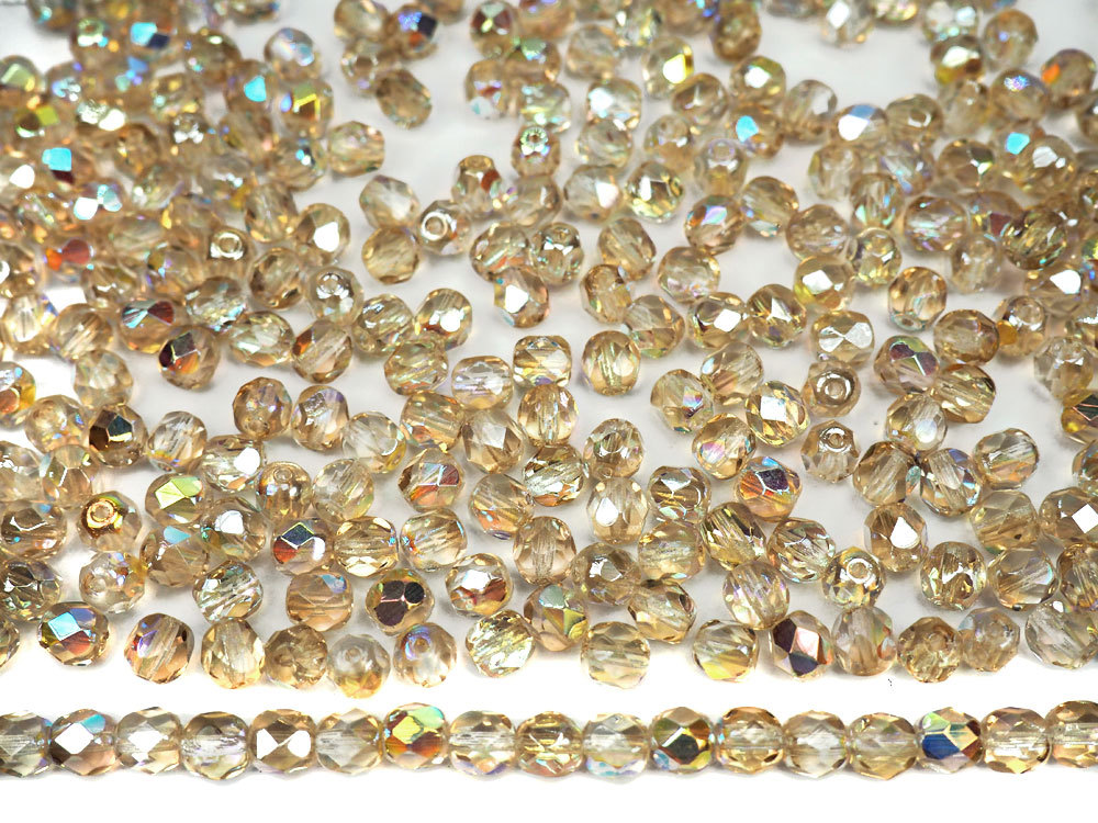 Czech Glass Fire Polished Round Beads, Crystal Lemon Rainbow 3mm, 4mm, 6mm
