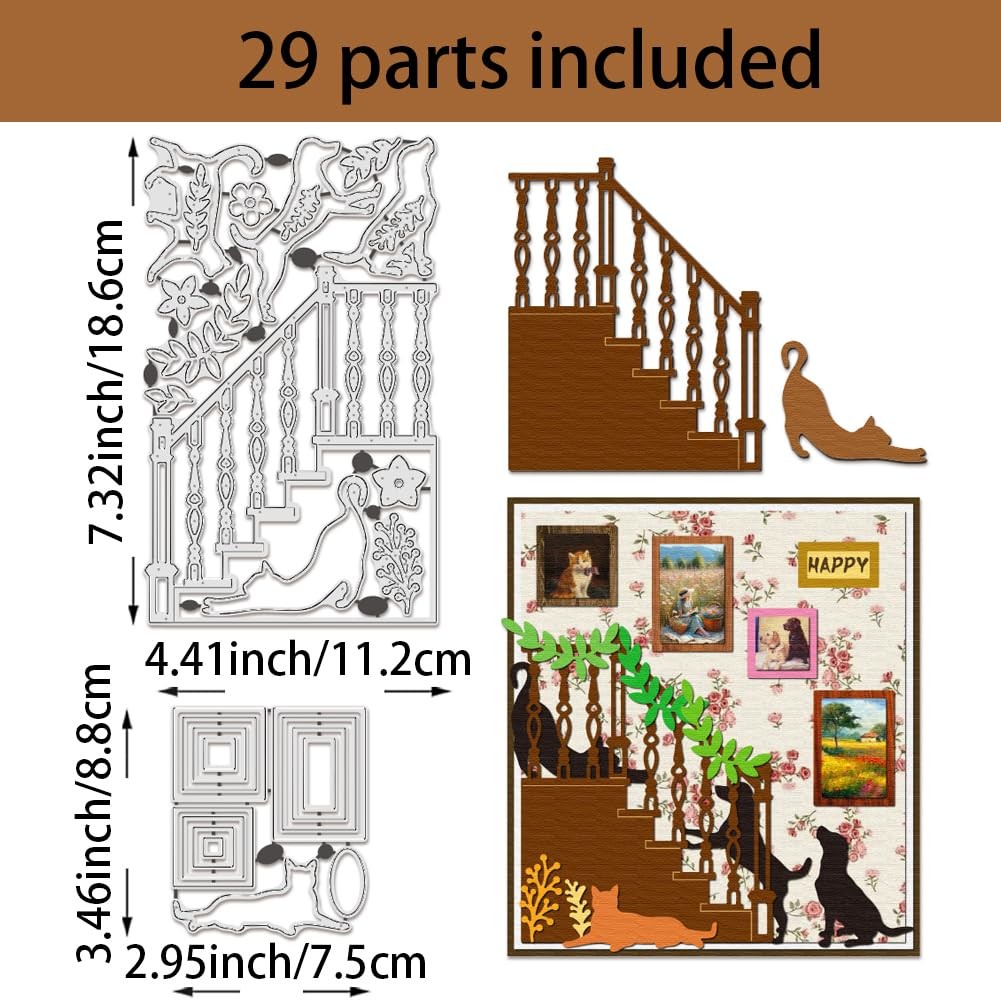 2 Pcs Pet Stairs Dog Cat Carbon Steel Template Metal Die Cuts for Card Making