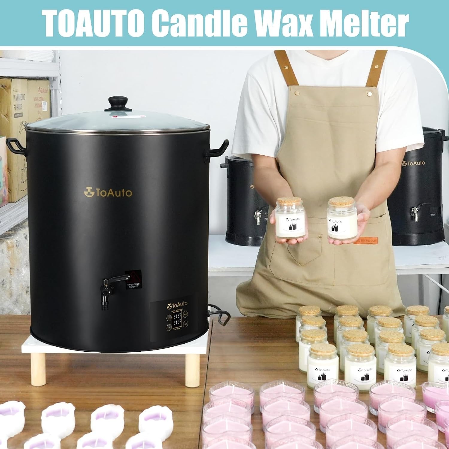 TOAUTO WMFD-30L Commercial Wax Melter 60 lb 30L 1100W 120V Candle Machine Black