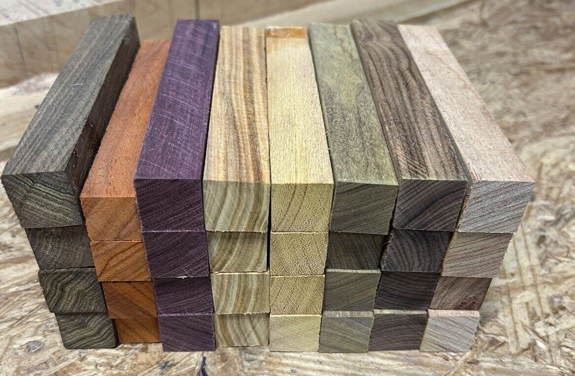 32 BOCOTE ZEBRAWOOD MACAWOOD YELLOWHEART PURPLEHEART WALNUT PADAUK PEN BLANKS