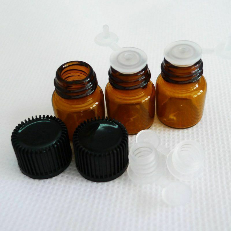 100Pcs 1ml Amber Glass Bottles Essential Oil Brown Bottles Vials With Screw Caps