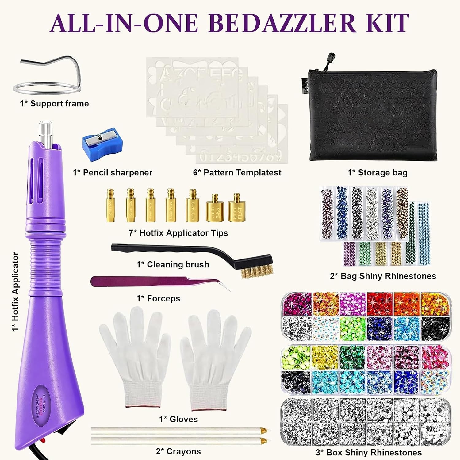 GLTECK Hotfix Applicator Kit: 5784 Rhinestones, 7 Tips, Templates