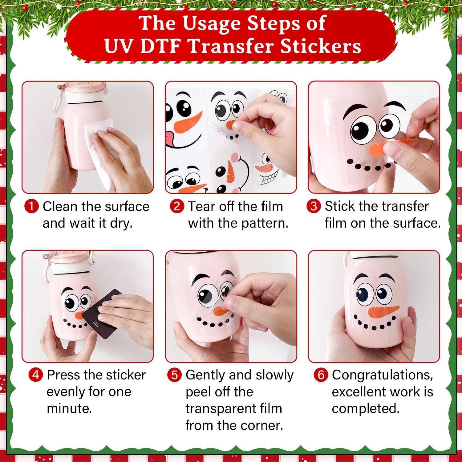 36pcs Snowman Face Stickers for Crafts Christmas Ornaments, Vinyl Rub on Tran…