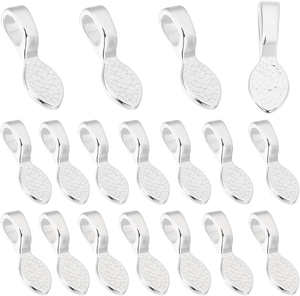 1 Box 30Pcs Glue on Bails Oval Pendant Bails Charms 925 Sterling Silver Plate…