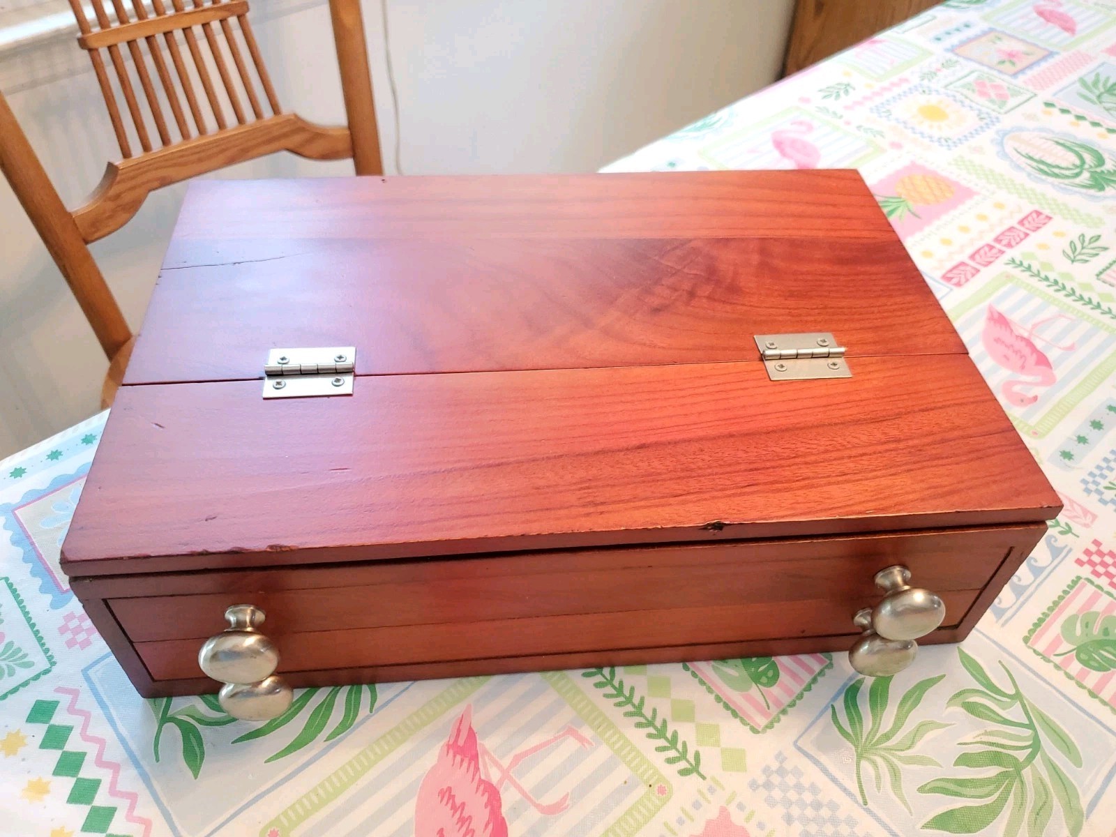 US Art Supply 2-Drawer Wood Art Tool Storage Box & Fold Up Easel Refinished UEC