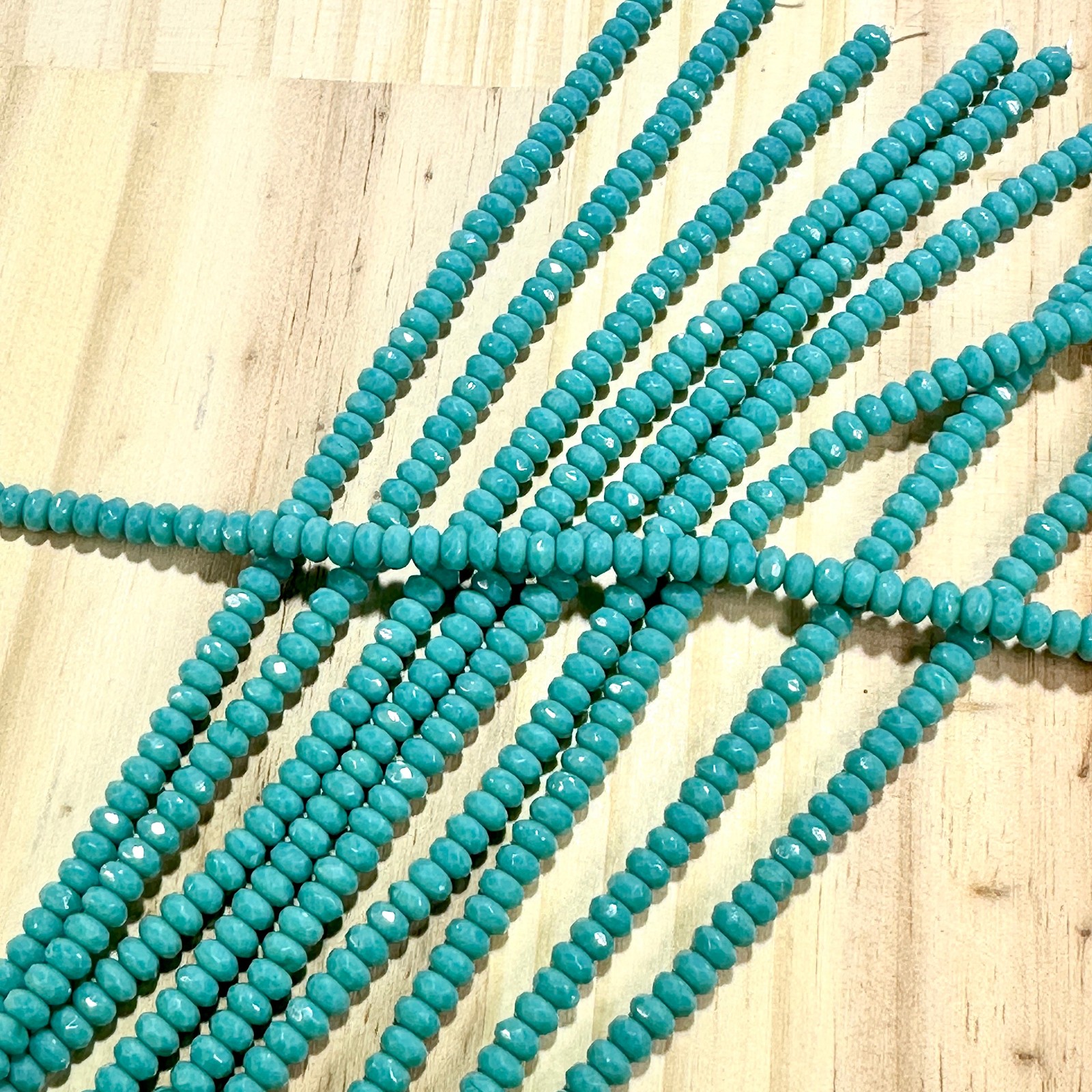 Czech Faceted Glass Doughnut Beads 3x5mm Green Turquoise opaque tire/donut 58pcs