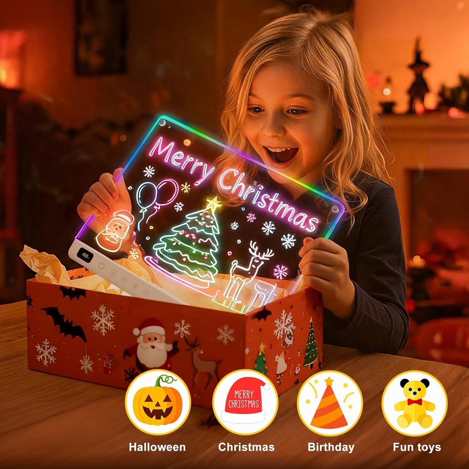 Led Drawing Board with 13 Light Effects, 16″ Rechargeable Glow Doodle LED Note B