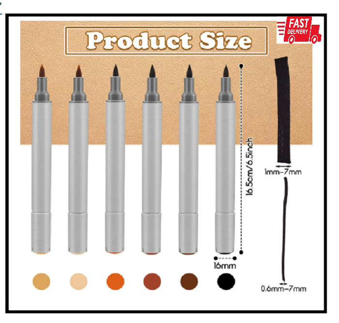 6 Pack Dual Tip Leather Dye Marker Pens Leather Touch up Pen Shoe Marker Leather
