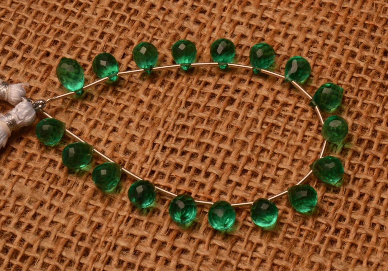 Emerald Gem Color Quartz Faceted 9×7 mm Size Teardrop Shape Briolette Beads 7″