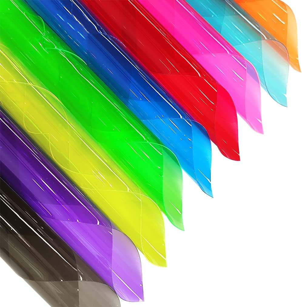 9 Pcs Clear PVC Vinyl, 21cmx30cm Fluorescent Solid Color Transparent Waterproof