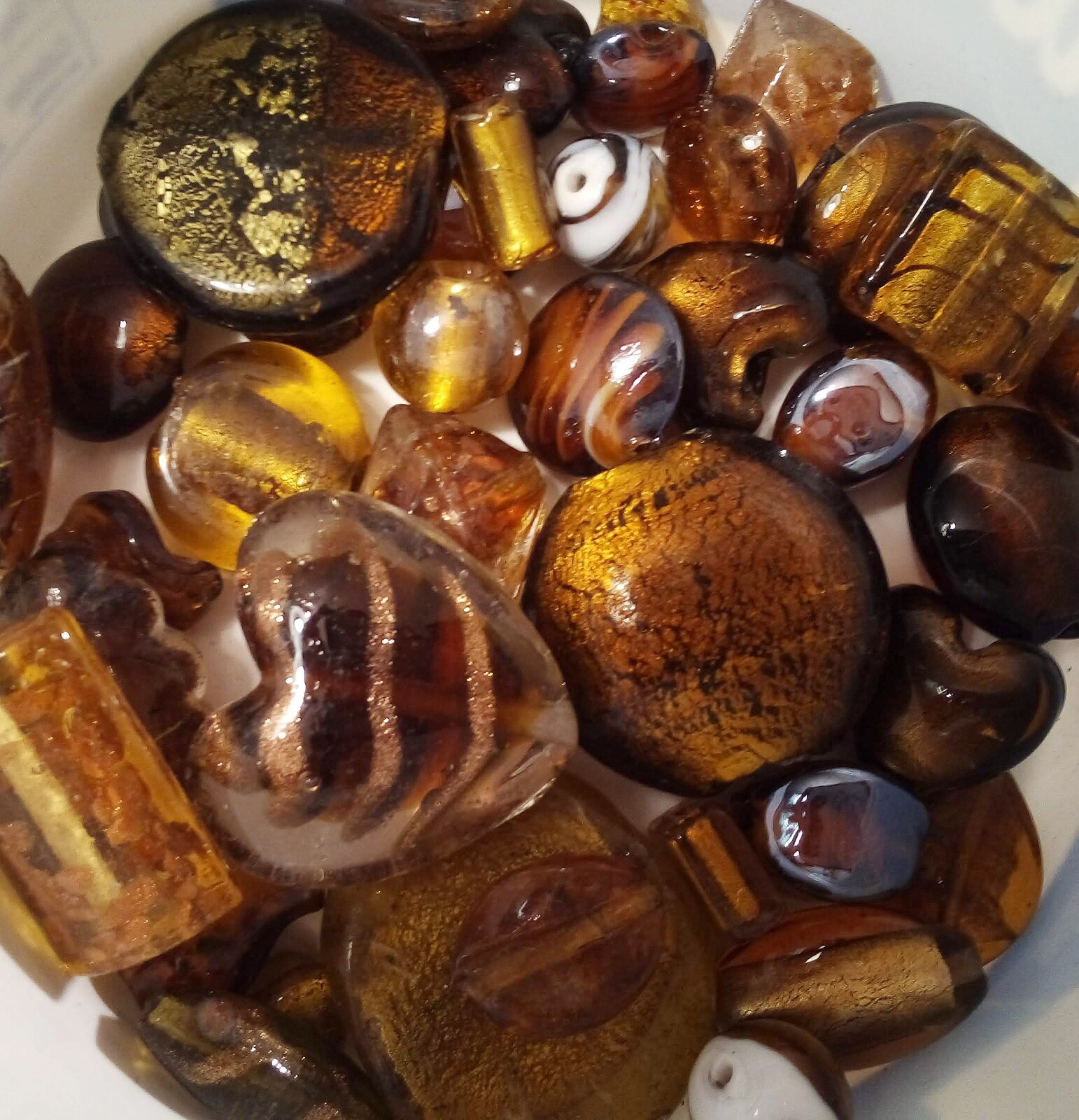 Lampwork Beads, 1/2 LB Bulk, Amber, Topaz, Gold, Handmade Glass