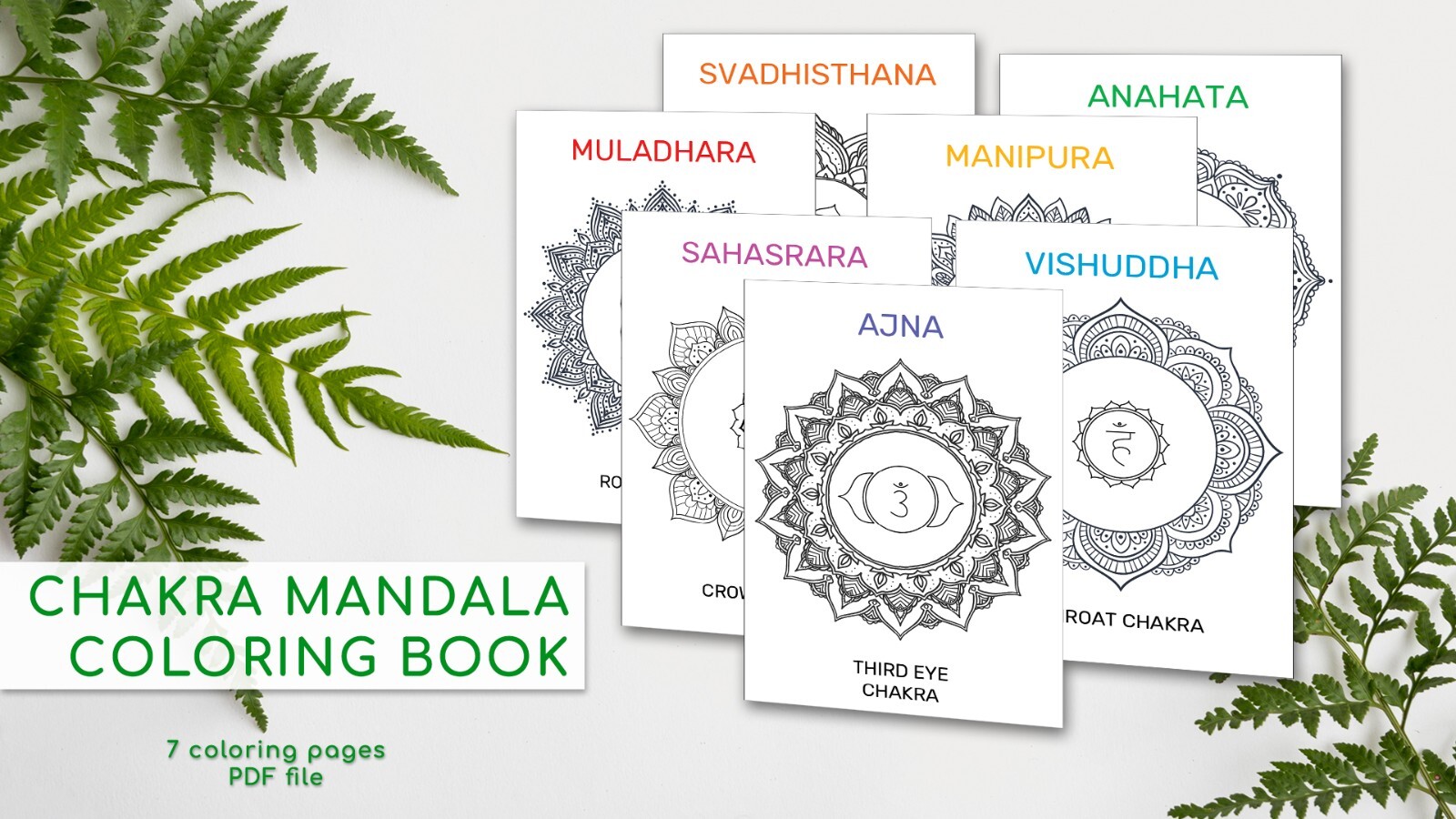 Chakra Mandala Coloring Book | 7 Printable Pages | Relaxation | Instant Download