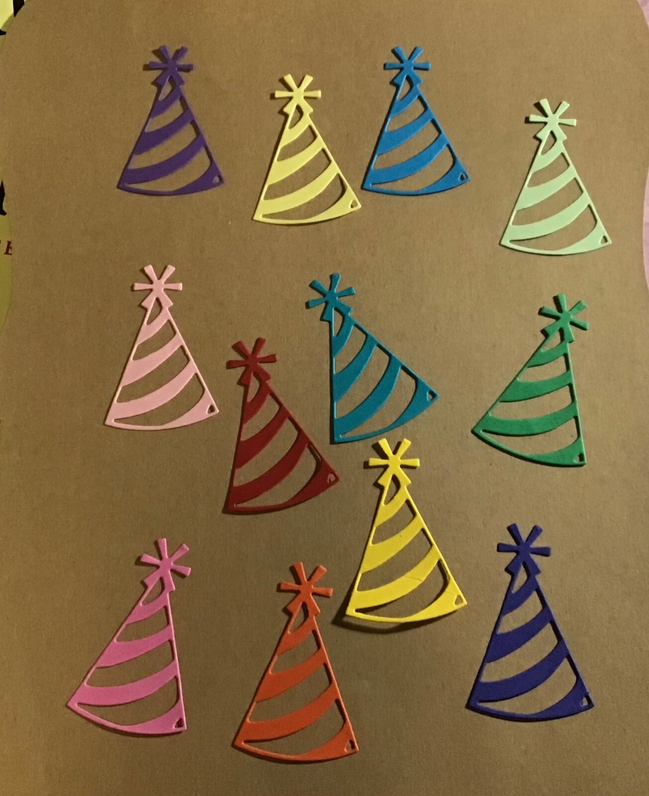 Small Party/Birthday Hats Die Cut Embellishments 12 pcs 2-1/4” x 1-1/2”
