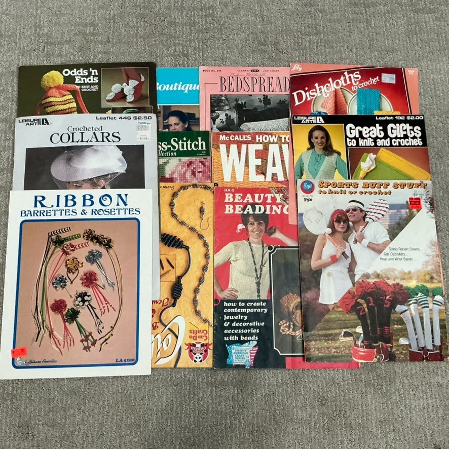 Lot 12 Vintage Knitting Crochet Craft Pattern Books Leisure Arts McCalls Lily