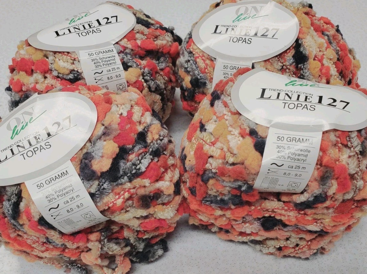 Lot of 4 Balls On Line Linie 127 TOPAS Color 0005 Rust Tangerine Gold Grey