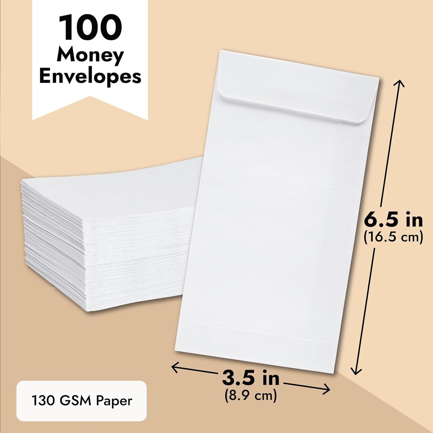 Money Envelopes for Cash – 3.5×6.5 Inches, 100-Pack, White Paper, Self-Adhesive