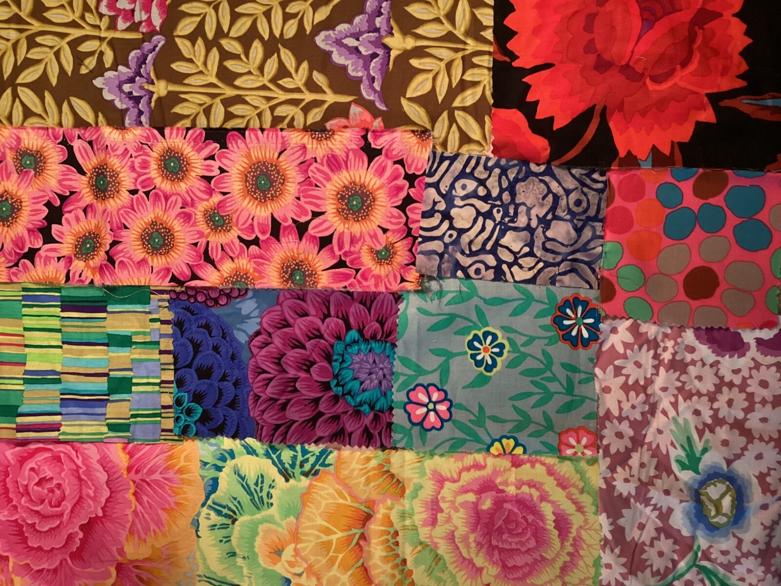 Kaffe Fassett strips, squares, & scraps