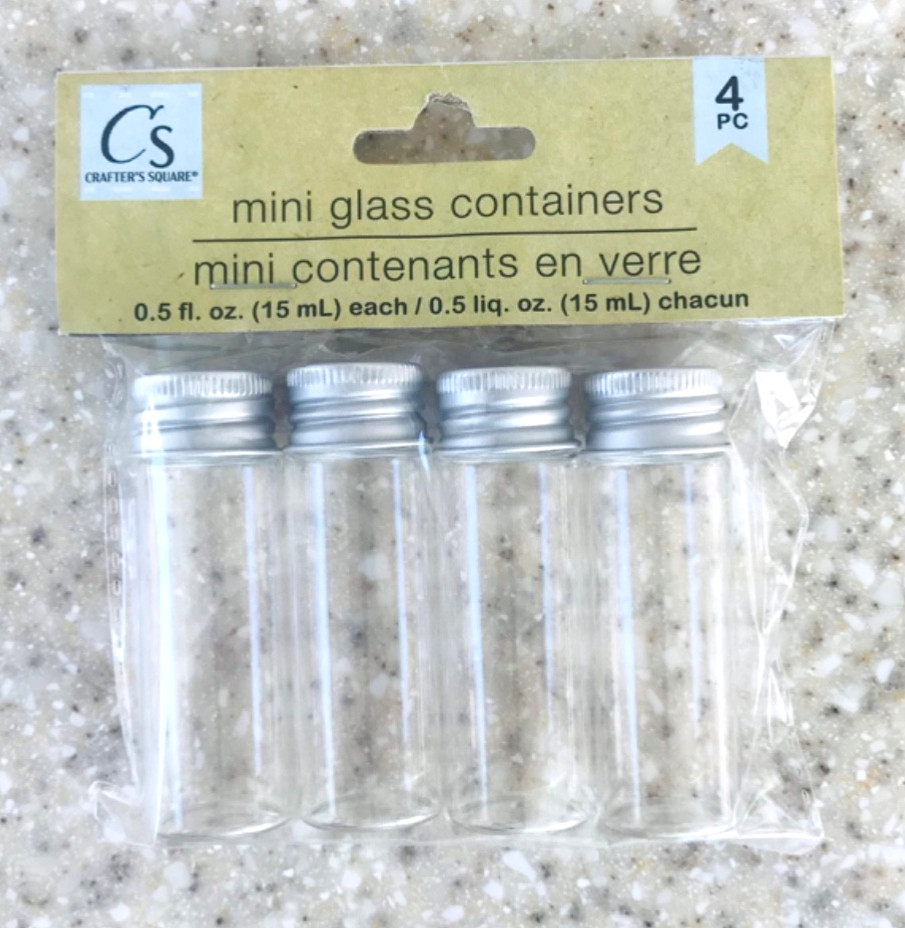 4 Crafters Square MINI GLASS CONTAINERS JARS BOTTLES 0.6 fl oz 17mL LOT/SET of 4