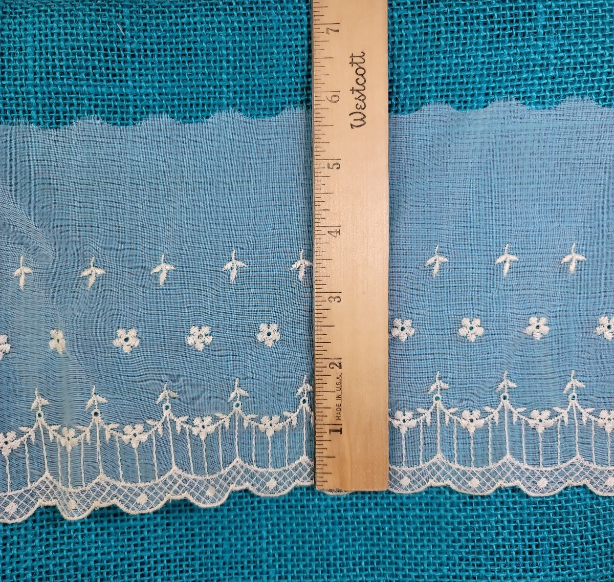 Vtg Light Cream Floral Embroidered Sheer Border Lace Trim Eyelet Scallop 5″ Wide