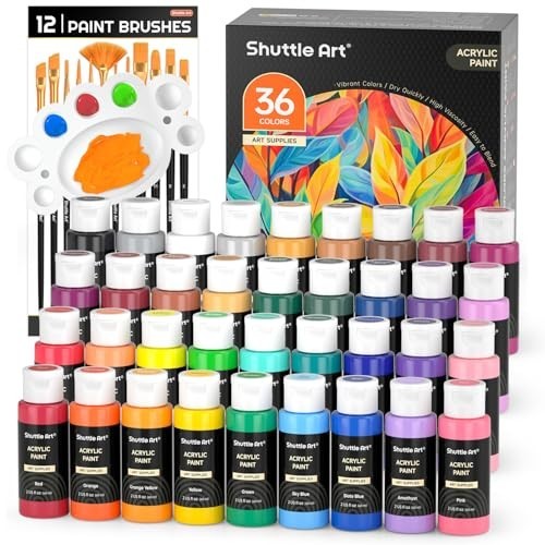 36 Colors Acrylic Paint Set – 2oz Non-Toxic Rich Pigments with Brushes & Palette