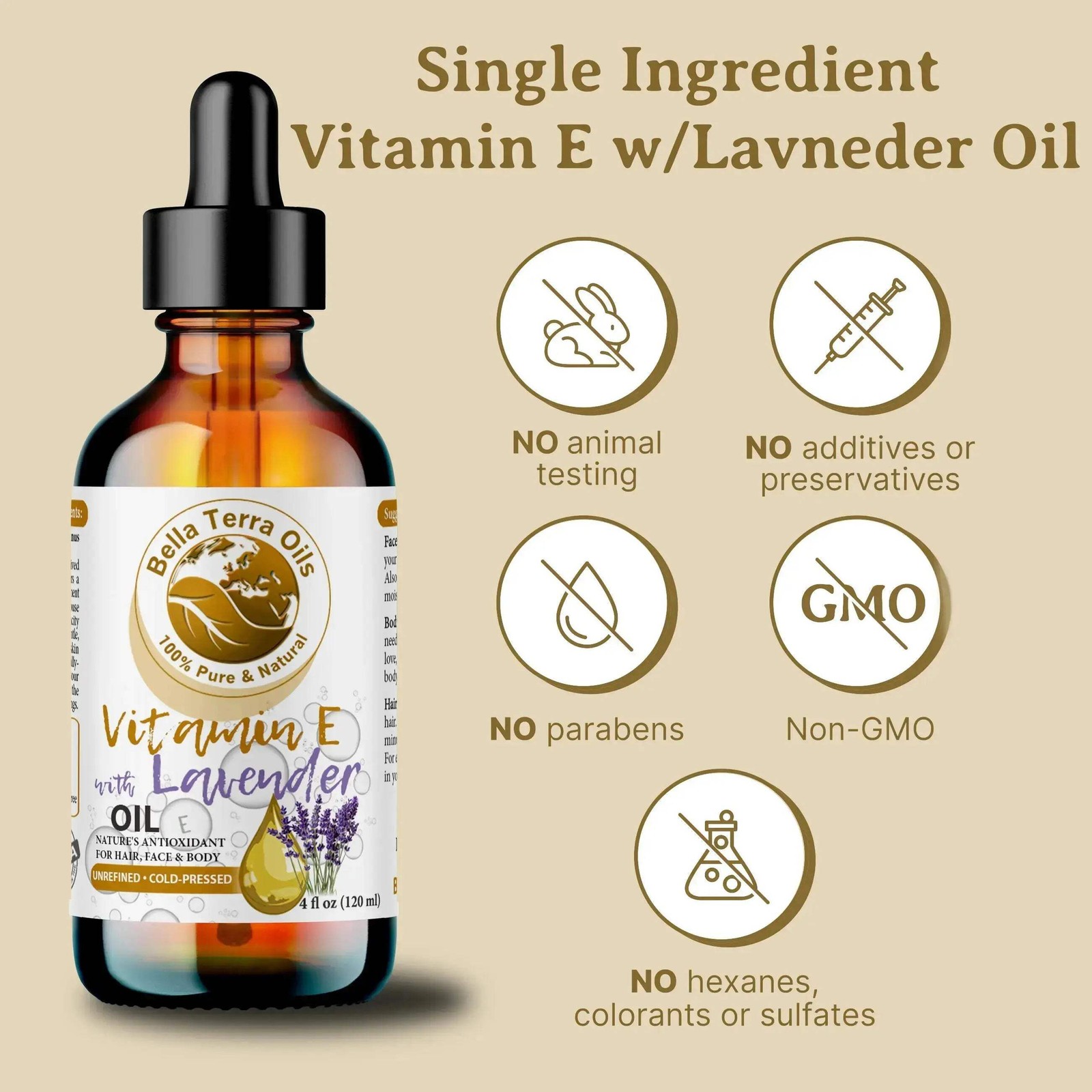 Vitamin E Oil with Lavender – 4oz | Nourishing Oil for Skincare, Haircare & Stre