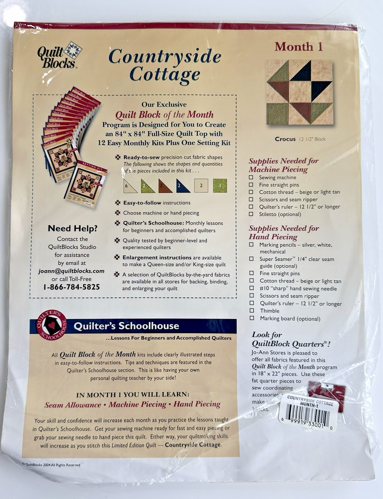 JOANN Fabrics Quilt Block of The Month “Countryside Cottage” LOT – MONTHS 1,3,4