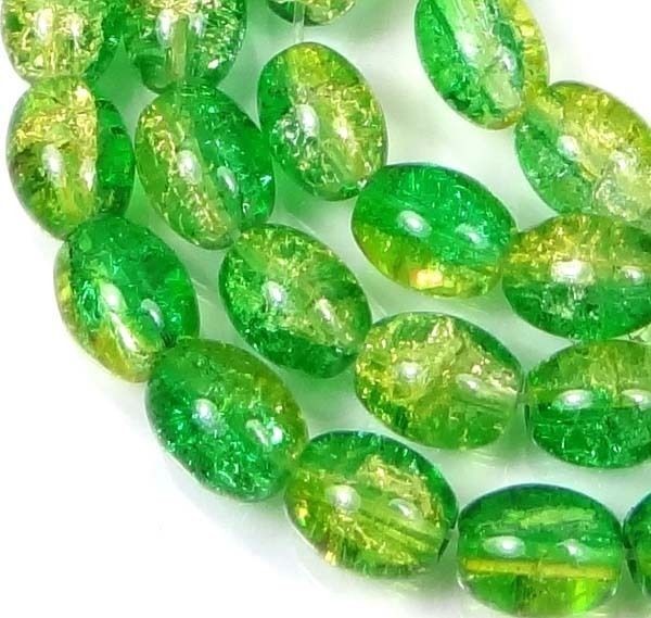 8x6mm Czech Glass Crackle Cracked Barrel Rice Beads – Green / Yellow (50) 16″