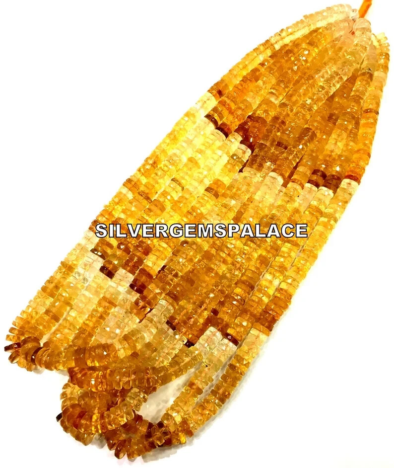 AAA+ Rare~Natural Citrine Faceted Tyre Beads 6.MM Great Luster Gemstone Beads.
