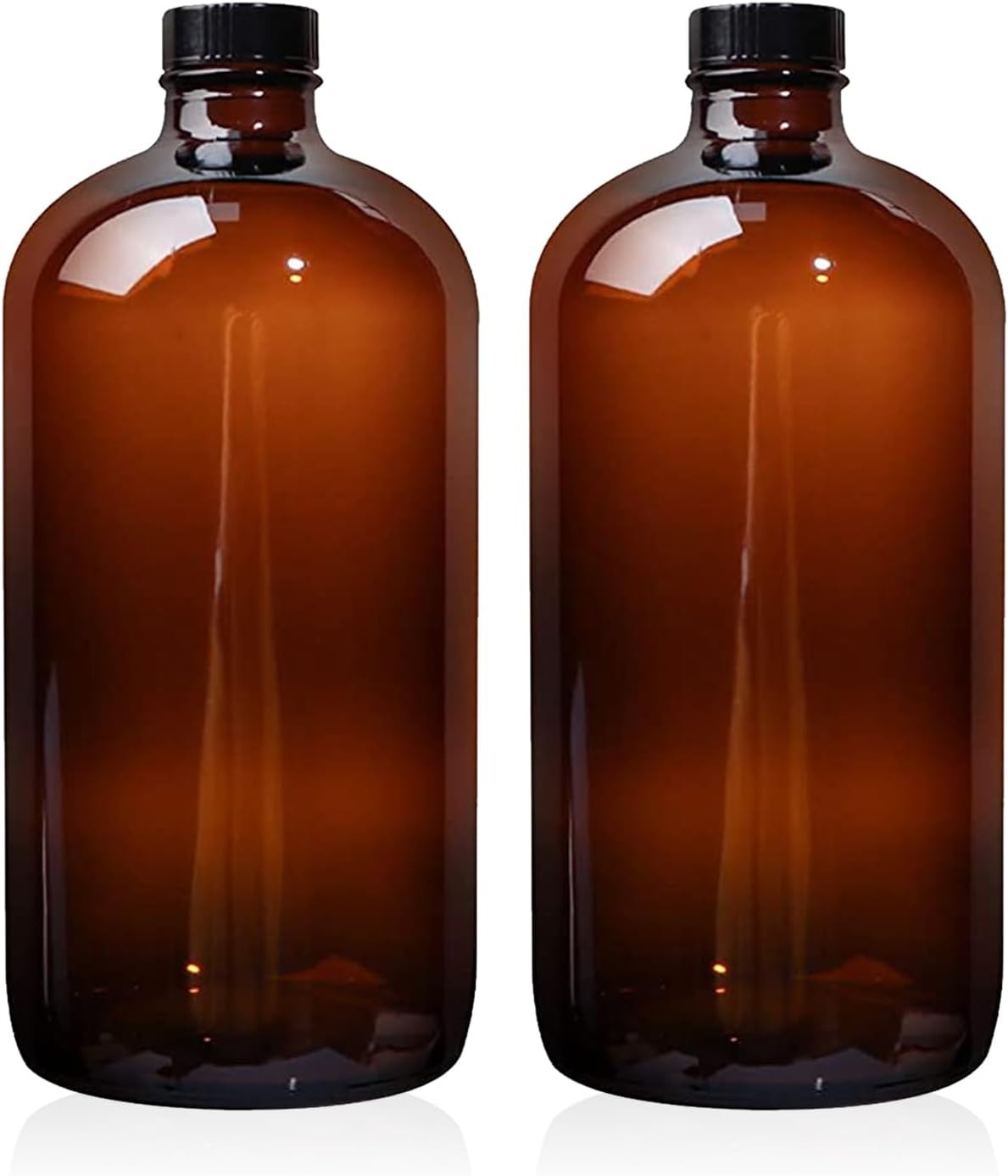 2 Pack 32 oz Amber Glass Boston Bottles,Glass Brewing Bottles for Lab | with Phe