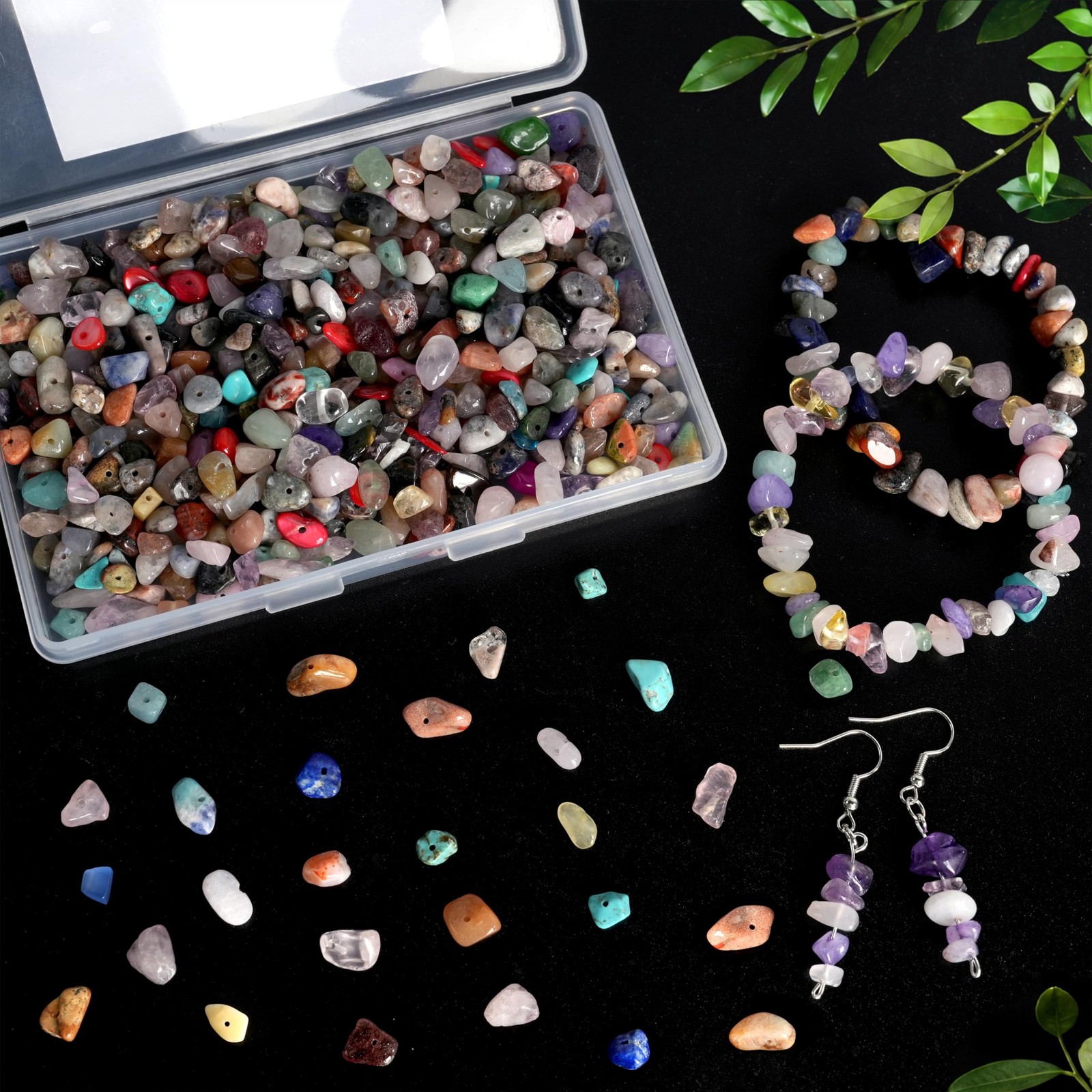 Natural Chip Stone Beads for Bracelet Jewelry Making, Hole 5-8mm, 500 stone