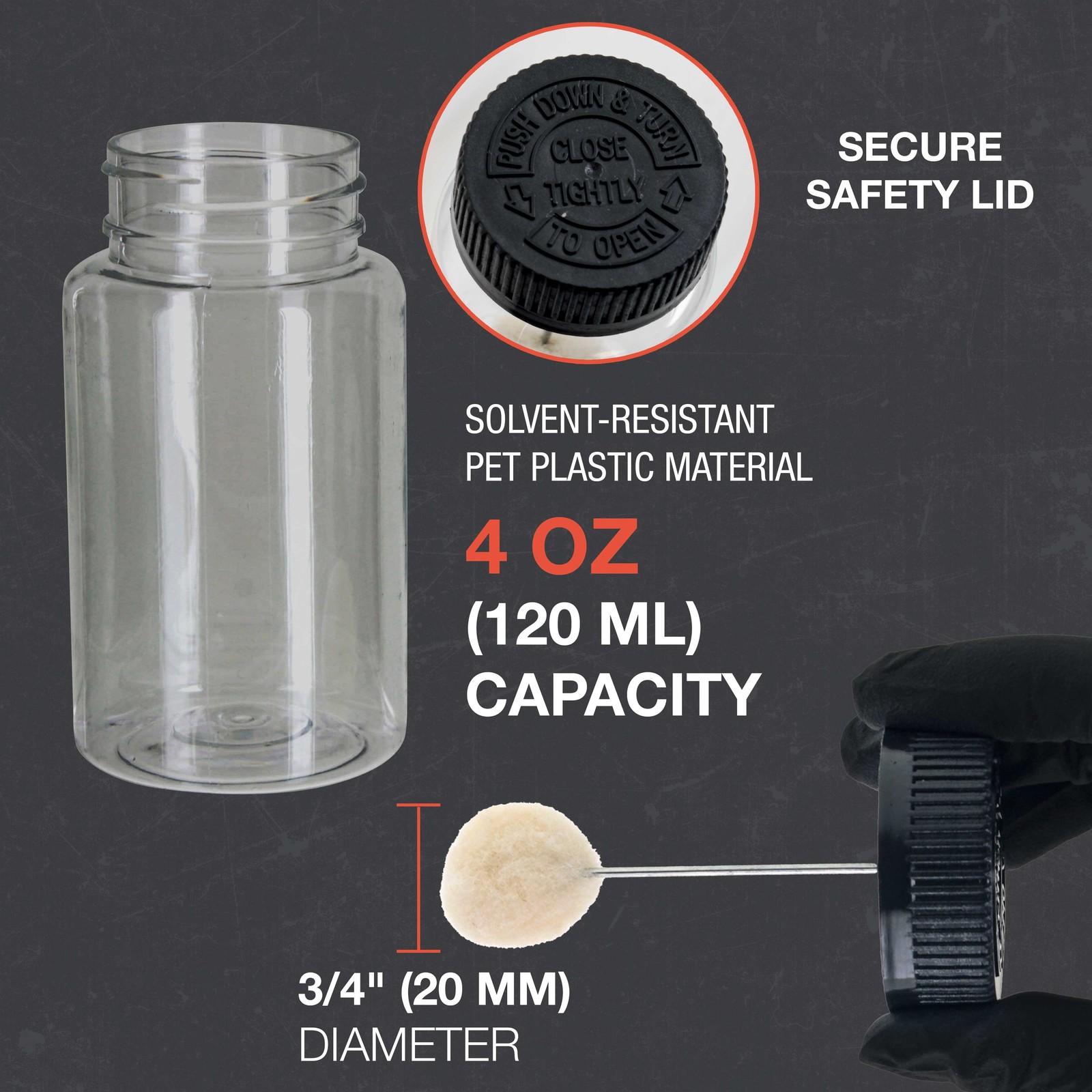 Wool Daubers with Clear Plastic Bottles, 6-Pack, 120ml Safety Lids Ball Brush