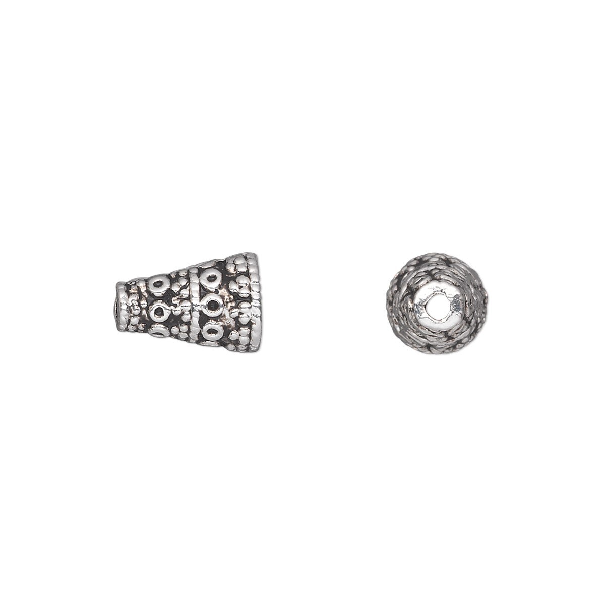 Cone, 50 Antiqued Silver Pewter Textured 10x7mm Cone Bead Caps with 4.5mm Inside