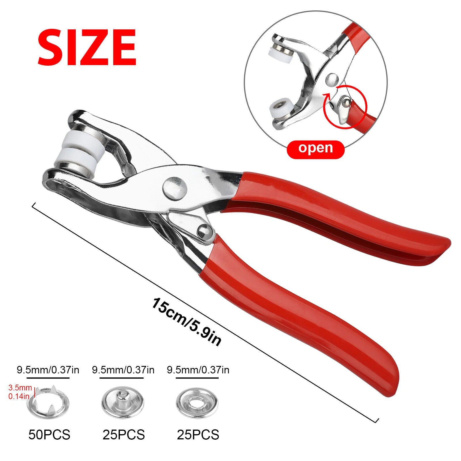 100 Pcs Snap Fastener Kit 9.5mm Press Studs with Pliers for Fabric Craft Clothes