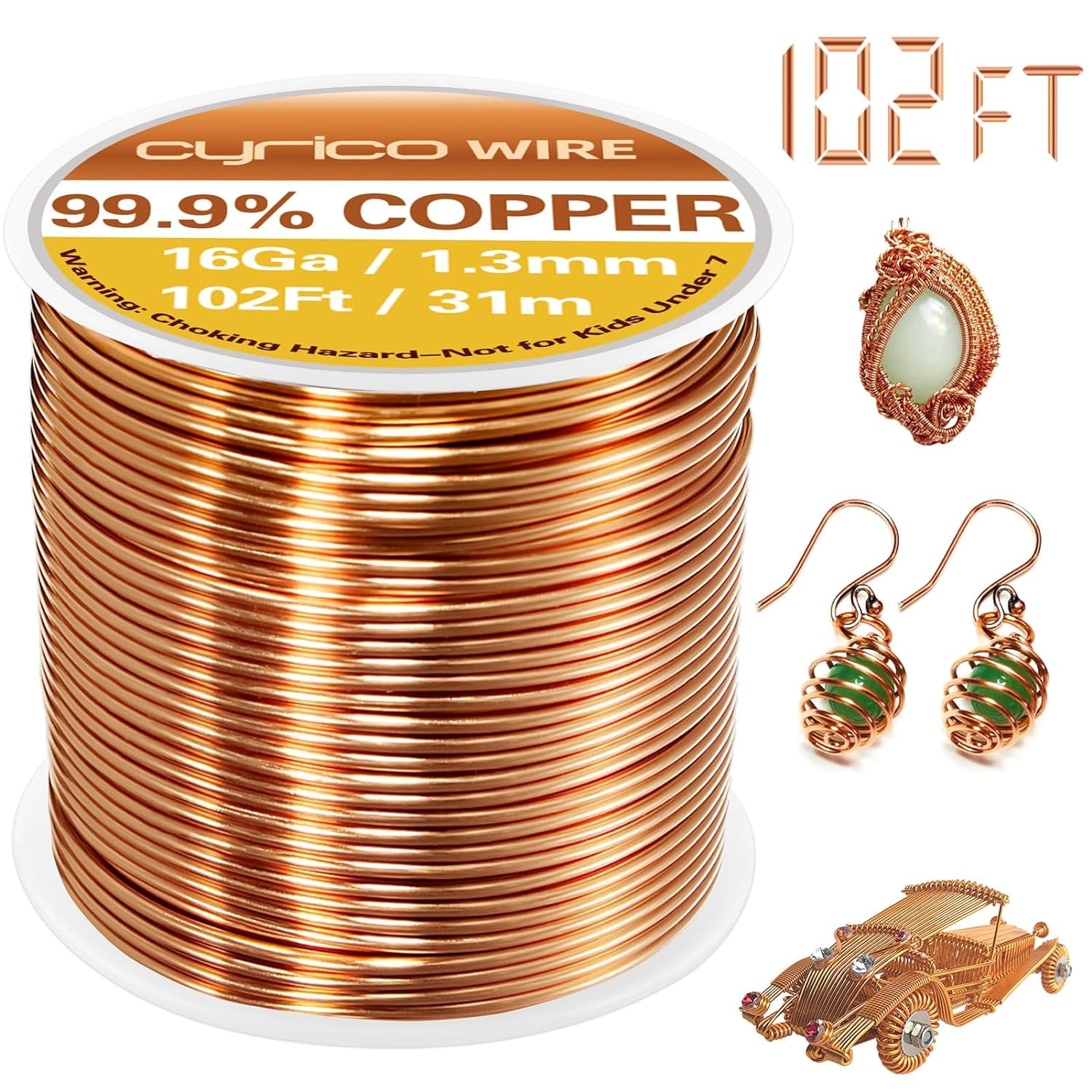 99.9% Pure Copper Wire, 16 Gauge 102 Feet Solid Copper Wire for Jewelry Making C