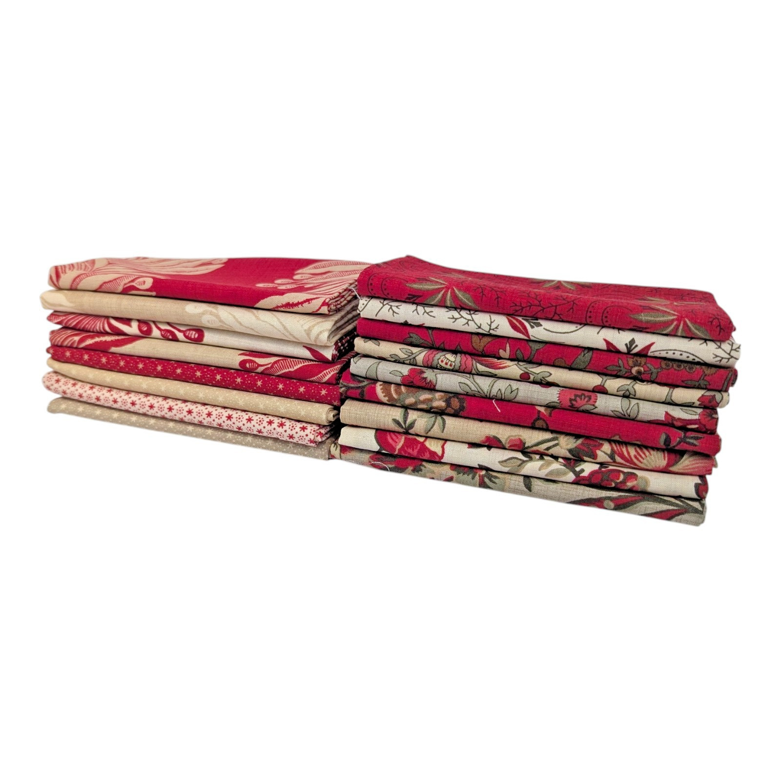 Moda French General 17 Fat Quarter Fabric Bundle Lot Esprit De Noel Red/Beige