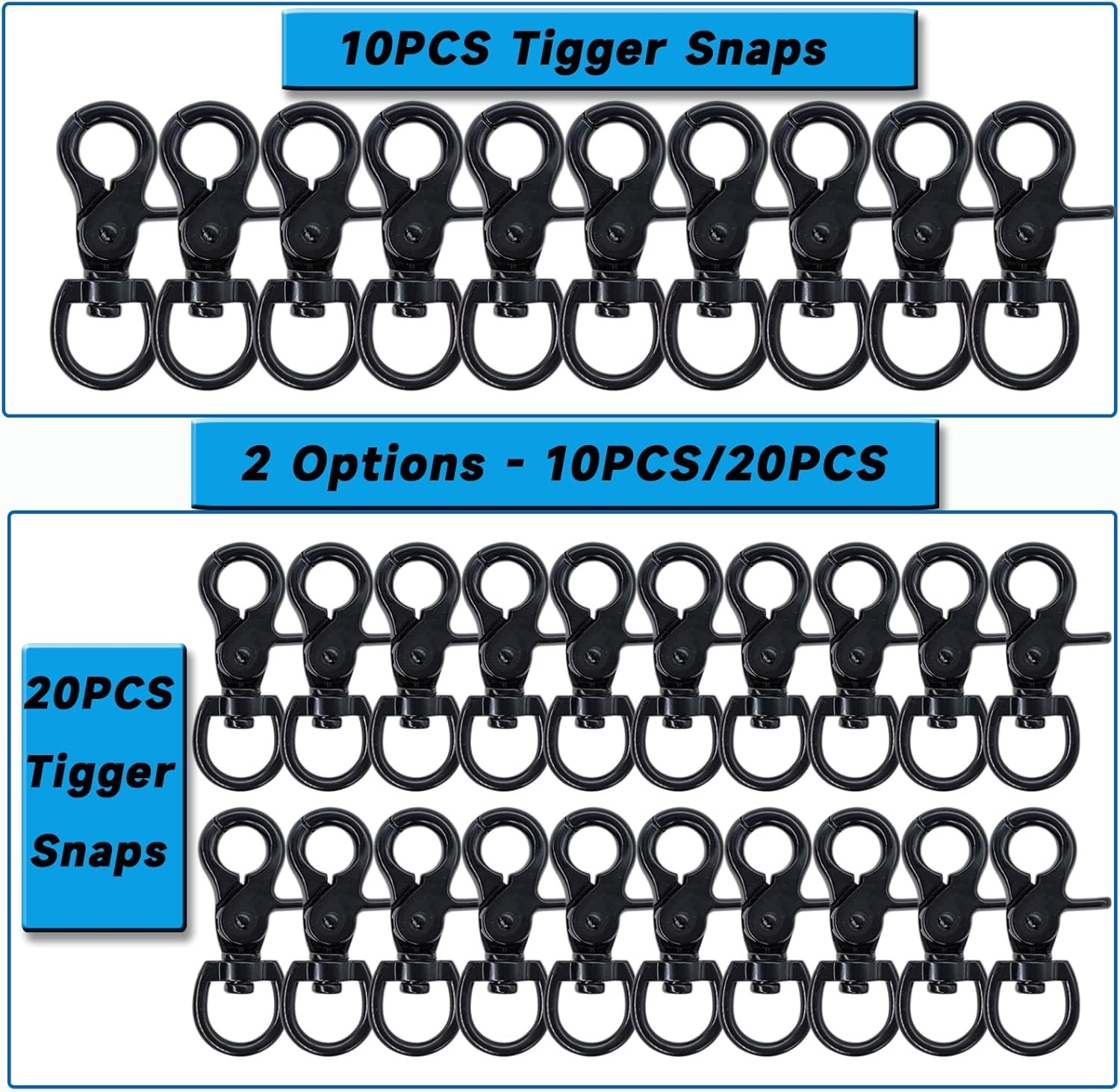 20PCS Trigger Snap Hooks 2.32” x 0.82” Zinc Alloy Black Swivel Hooks…