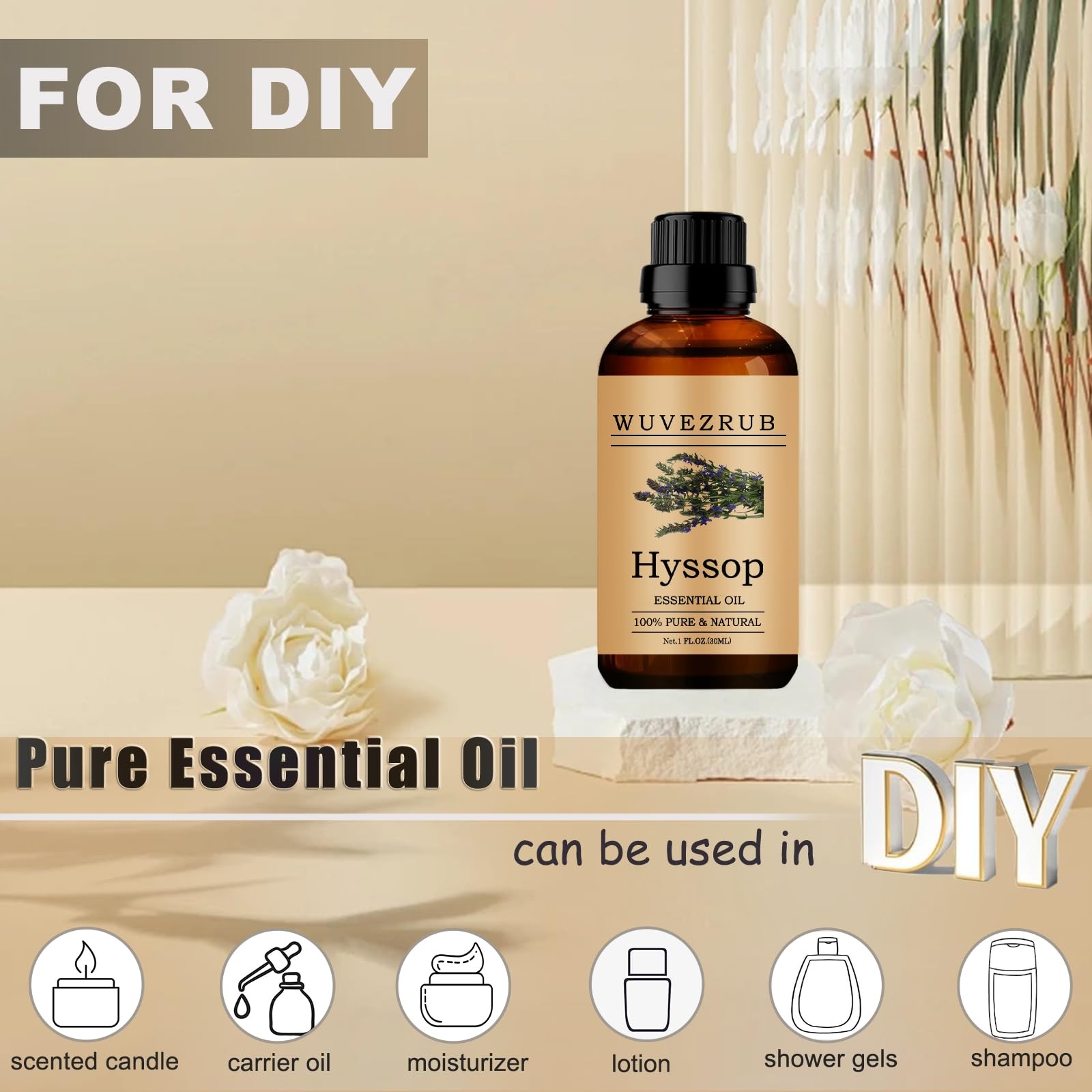 Wuvezrub Hyssop Essential Oils, 30ML Pure and Natural 1 Fl Oz (Pack of 1)