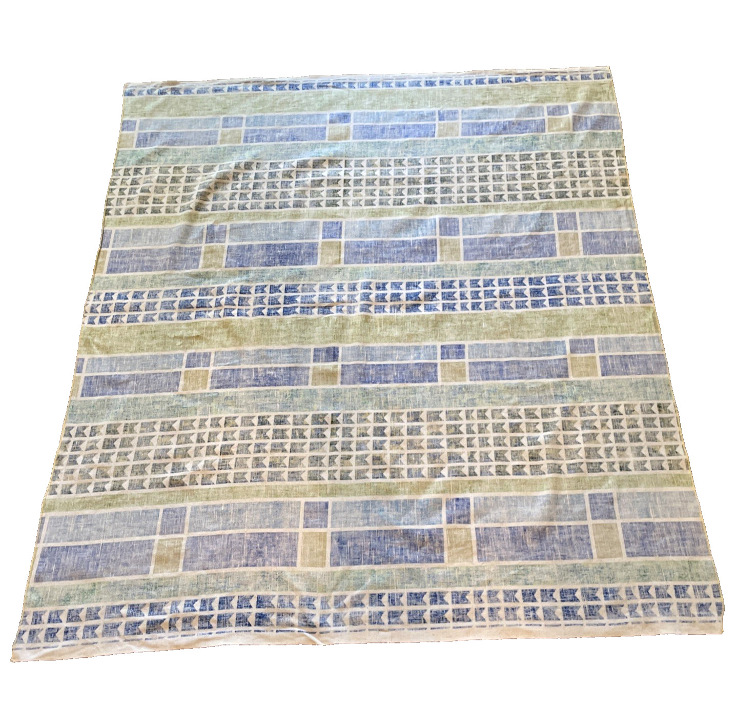 VTG 60s 5th Avenue Design Screen Printed Fabric Mid Century Modern 56 x 50 Blue