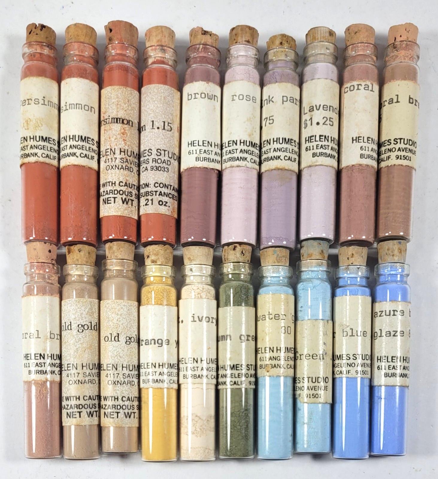 Helen Humes Lot of 20 Vintage Assorted Colors China Porcelain Paint Powder Vials