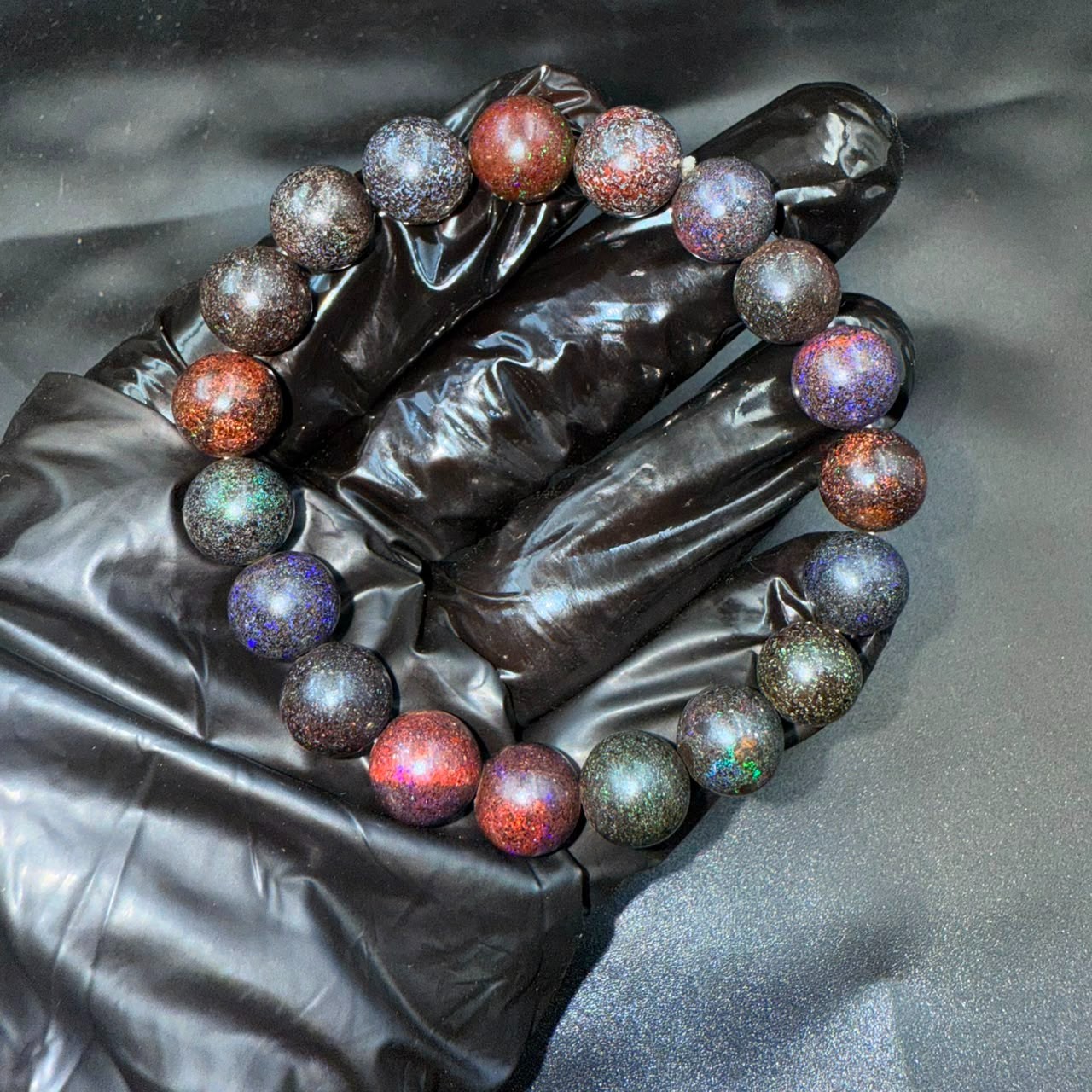101.CT Natural Matrix Opal Beaded Bracelet 10X10MM| Multi Fire Gemstone Jewelry