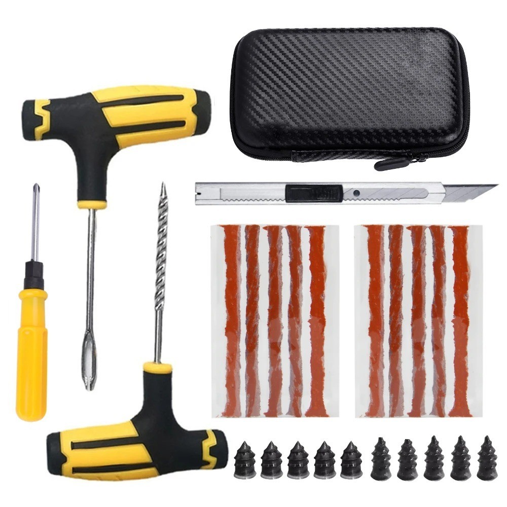 Car Truck Motorcycle Tire Repair Kit DIY Flat Home Plug Patch Multi Pliers Box