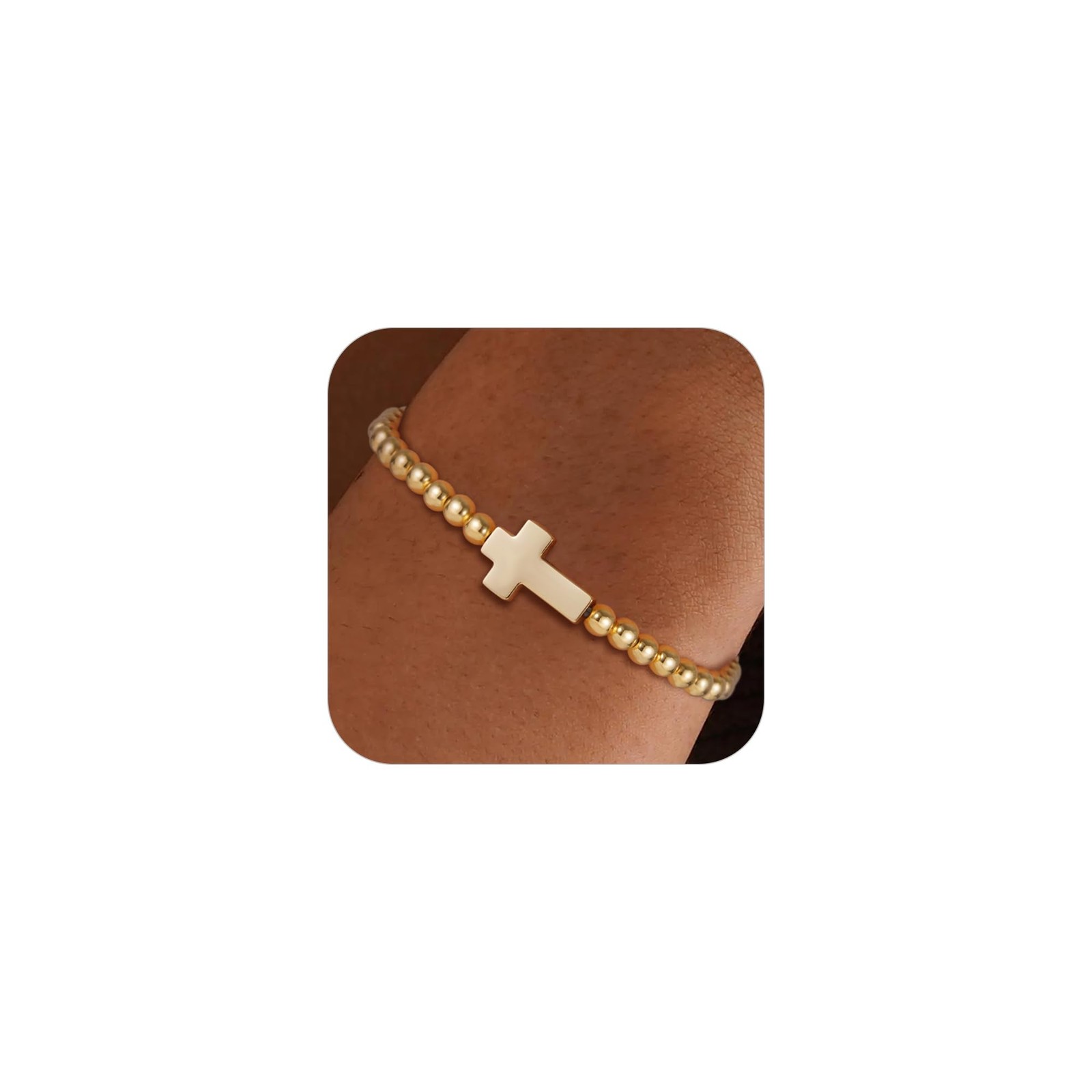 Enewton Cross Bracelets for Women, 14K Gold Plated Beaded Bracelet Non Tarnish T