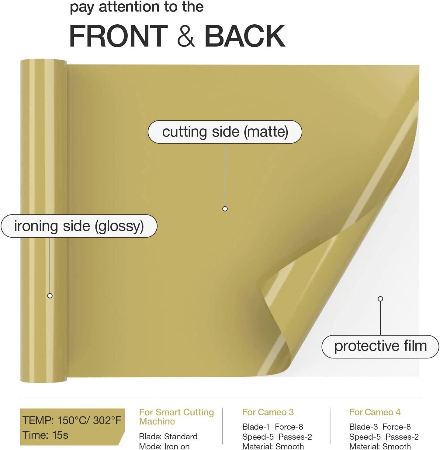 HTVRONT Heat Transfer Vinyl 12″ x 8ft HTV / 8 Foot Roll /for Cricut & Silhouette
