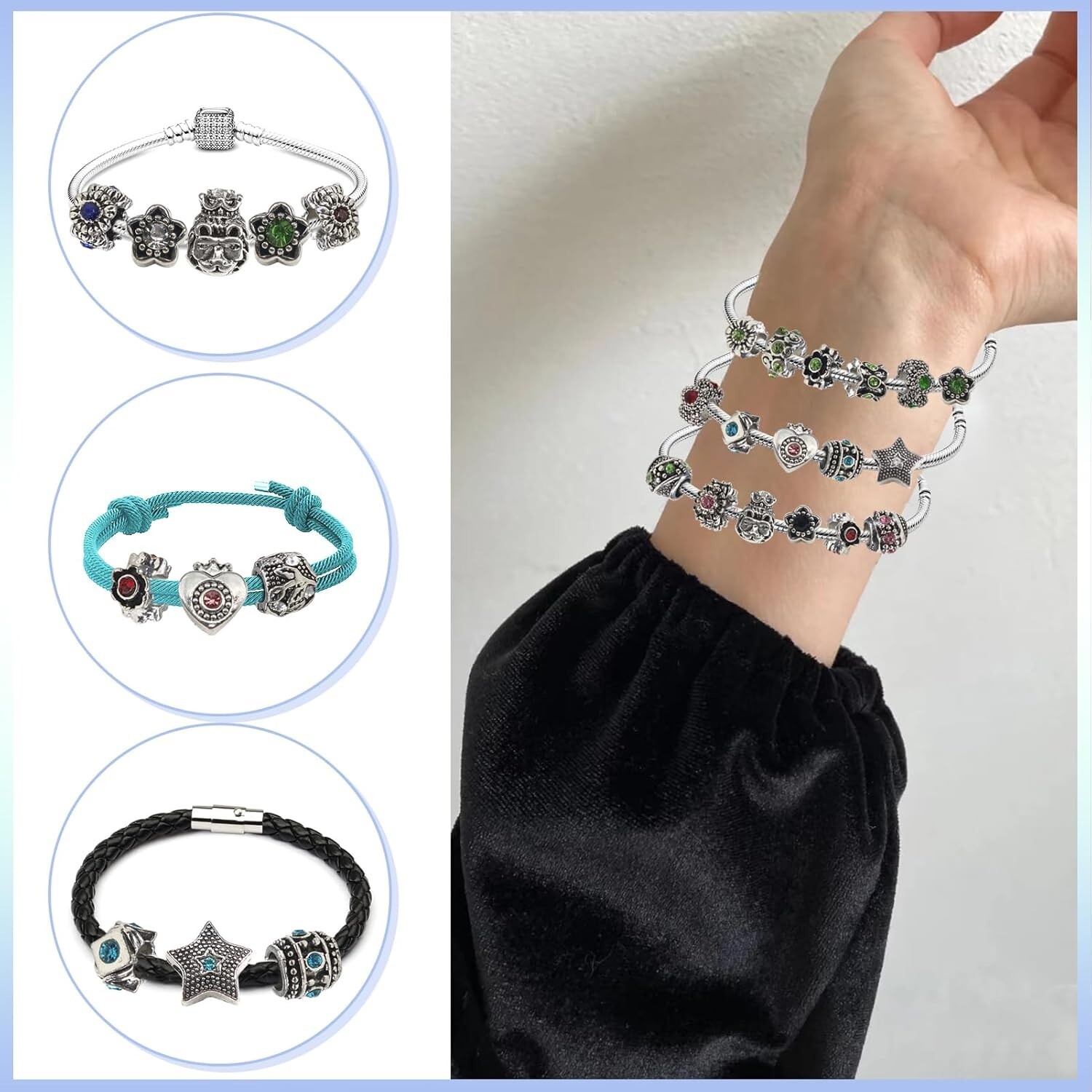 30pcs Alloy Rhinestone Enamel European Beads Large Hole Lampwork Spacer Bead