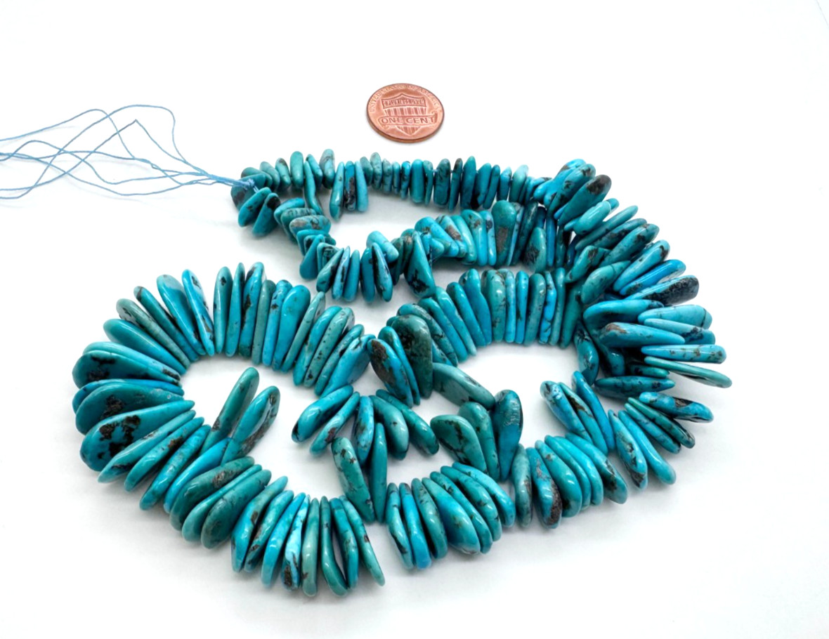 Natural Blue Arizona Kingman Turquoise Graduated Flat Slab Tear Gemstone Beads